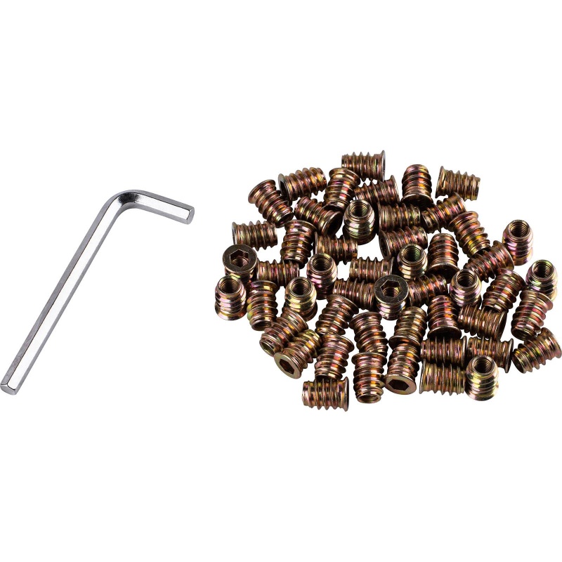 Hex Driver Flush Nut Threaded Inserts M6 X 15 Mm For Wood With Wrench 50-Pack