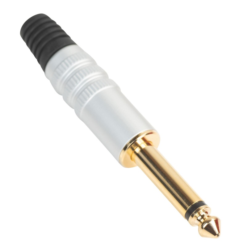 1/4" Mono Plug Aluminum Silver Housing Gold Plated