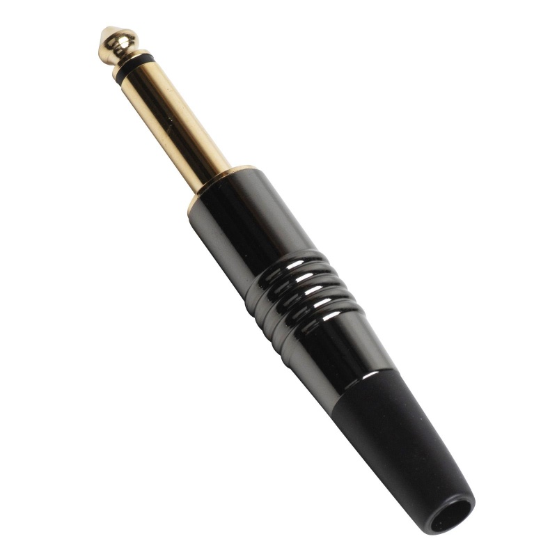 1/4" Mono Plug Nickel Tin Gun Metal Color Housing Gold Plated