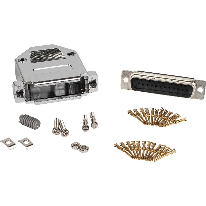 Db25 Male Crimp Type Connector With Metalized Plastic Hood And Gold Plated Pins Kit