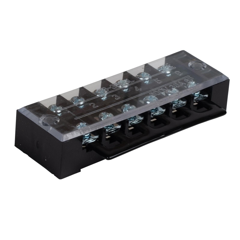 35A Barrier Terminal Block 6 Position Dual Row Screws 12 Pitch With Cover And Black Jumper