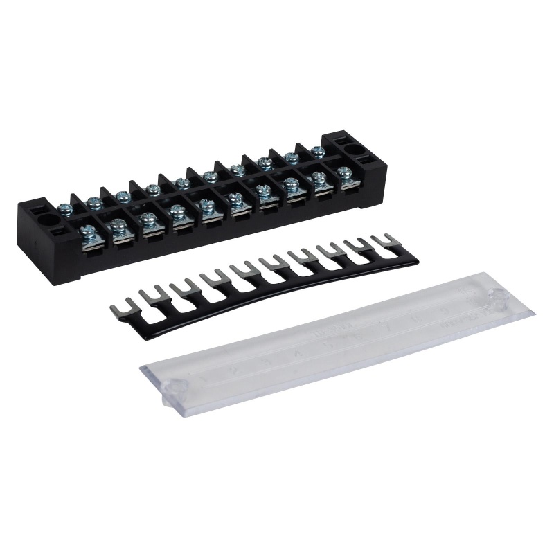 35A Barrier Terminal Block 10 Position Dual Row Screws 12 Pitch With Cover And Black Jumper