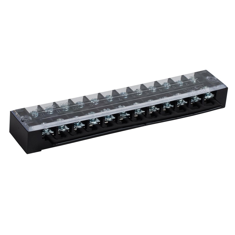 35A Barrier Terminal Block 12 Position Dual Row Screws 12 Pitch With Cover And Black Jumper