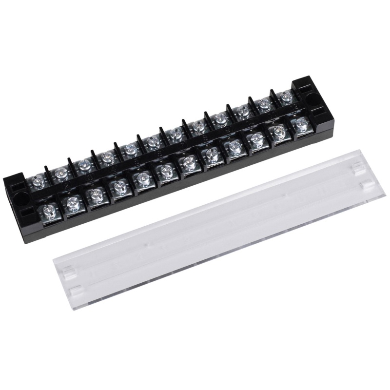12 Pole 25A Barrier Terminal Strip With Snap-On Clear Plastic Cover