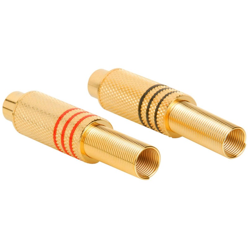 Gold RCA In-Line Jack Connector Pair with Strain Relief