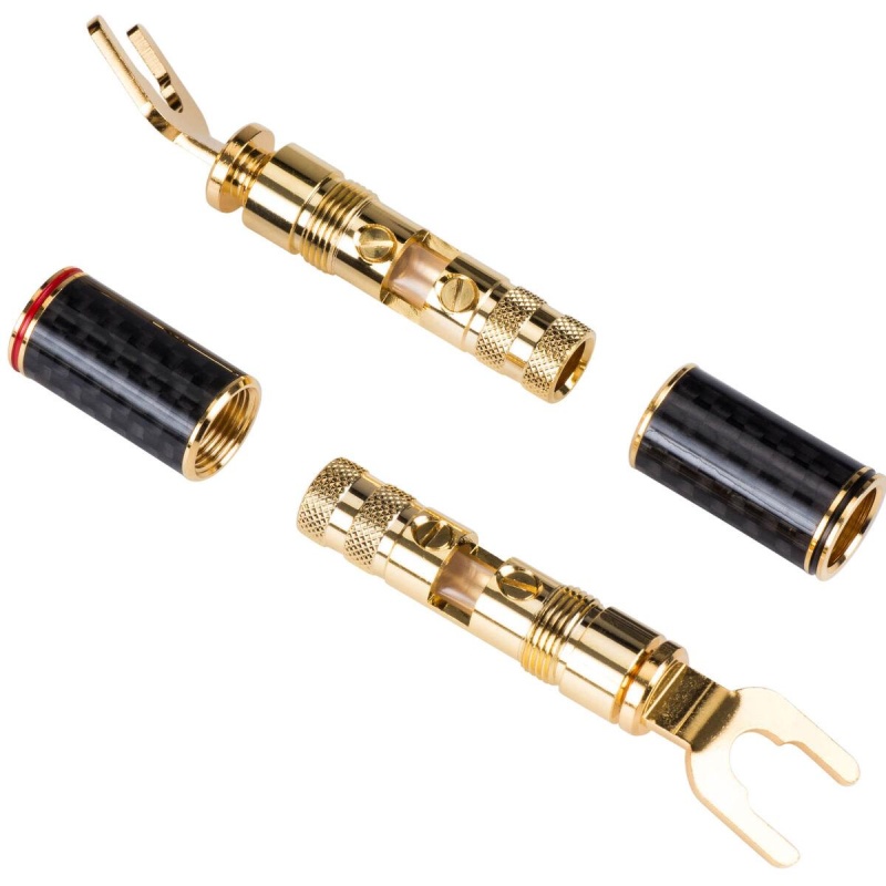 1/4" To 3/8" Spade Terminal With Dual Set Screws And Carbon Fiber And Brass Shell 2 Pair
