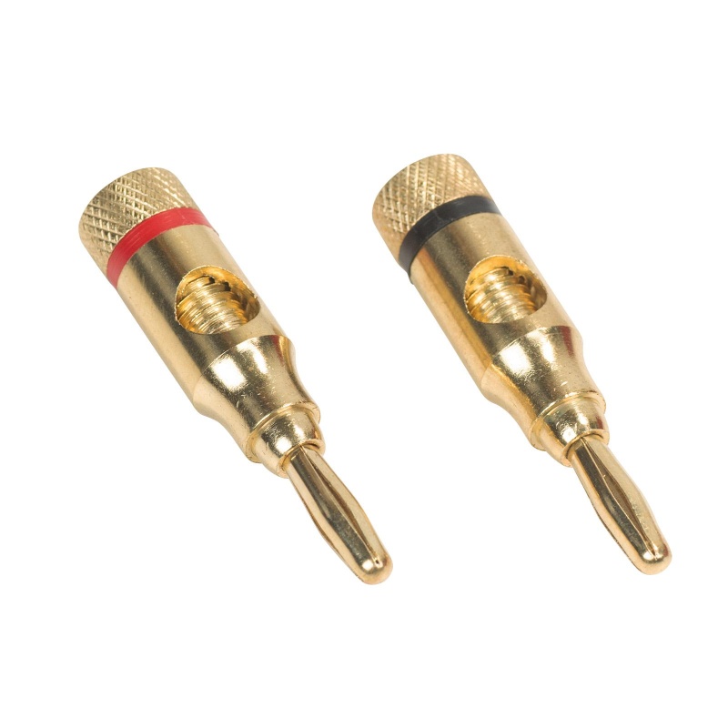 Banana Plugs Gold 1 Pair -Black, Red With Side Entry Hole And Tapered Shell