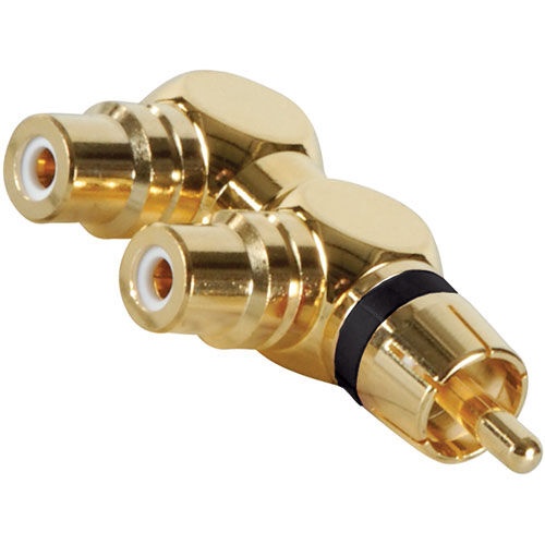 Parts Express Gold Rca Y (1) Male To (2) Right Angle Female Black