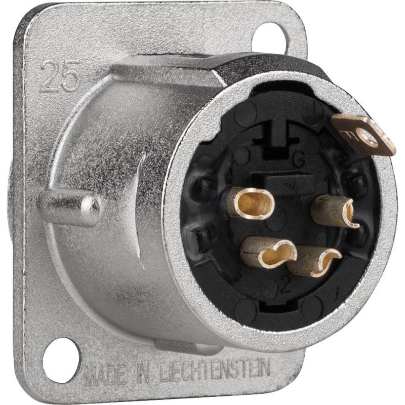 Neutrik Nc4md-L-1 Dl Series Male Panel Mount 4-Pin Xlr Connector Nickel