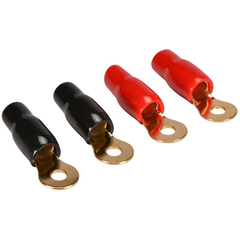 Gold Ring Crimp Terminal 4 Awg 1/4" 2 Pair