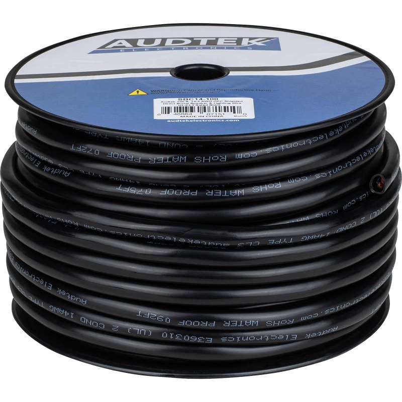 Audtek 100 Ft. 14/2 Awg Ofc Shielded Direct Burial Speaker & Lighting Wire Ul/Cl3 Rated Black