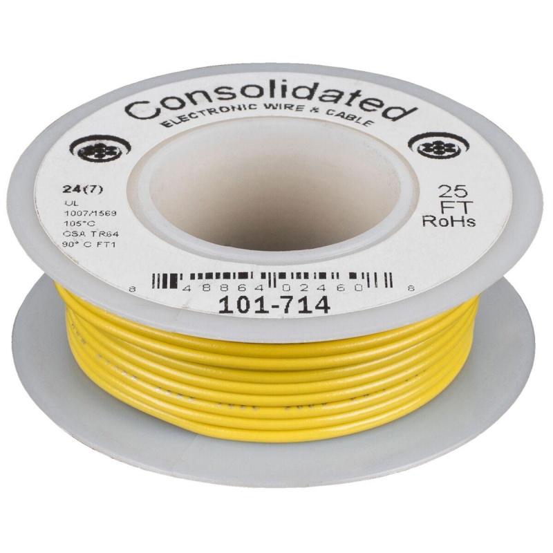 Consolidated Stranded 24 Awg Hook-Up Wire 25 Ft. Yellow Ul Rated