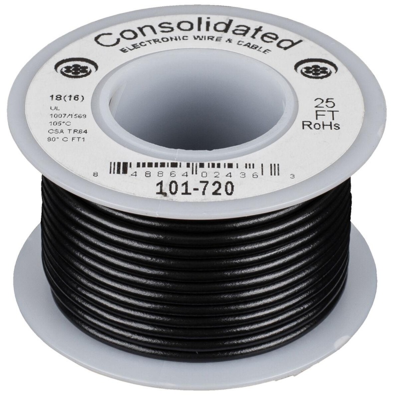 Consolidated Stranded 18 Awg Hook-Up Wire 25 Ft. Black Ul Rated