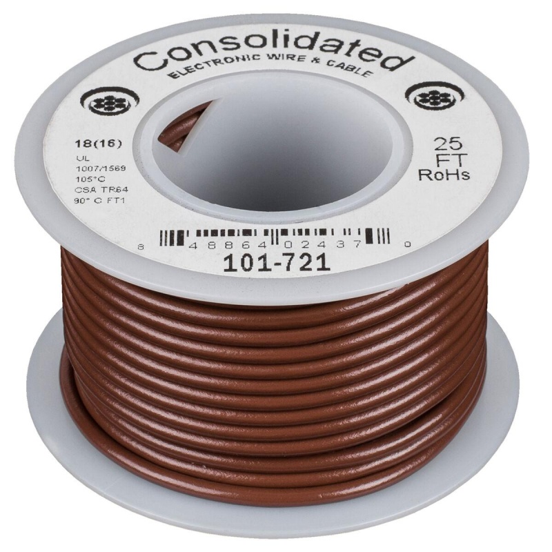 Consolidated Stranded 18 Awg Hook-Up Wire 25 Ft. Brown Ul Rated