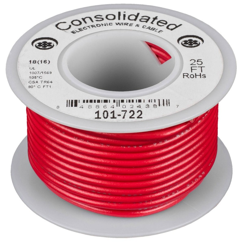 Consolidated Stranded 18 Awg Hook-Up Wire 25 Ft. Red Ul Rated