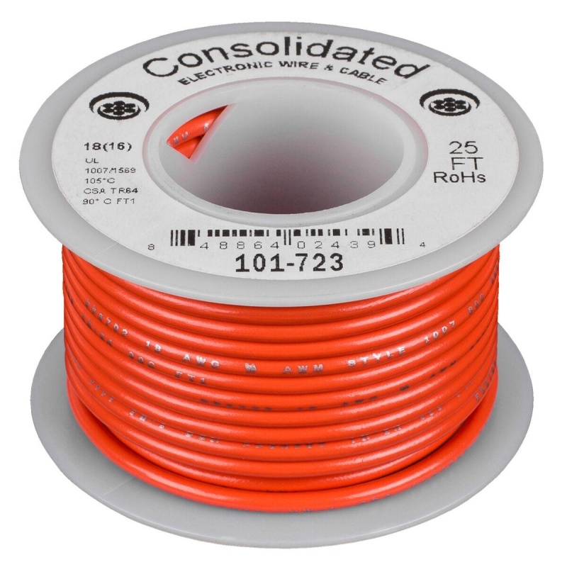 Consolidated Stranded 18 Awg Hook-Up Wire 25 Ft. Orange Ul Rated