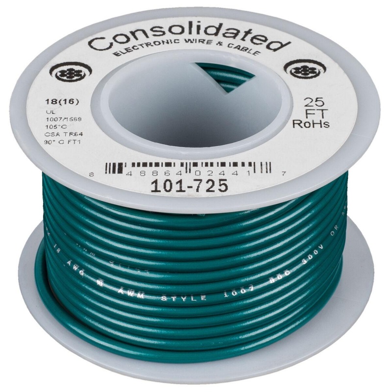 Consolidated Stranded 18 AWG Green Hook-Up Wire, 25 ft.
