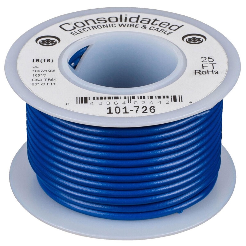 Consolidated Stranded 18 Awg Hook-Up Wire 25 Ft. Blue Ul Rated