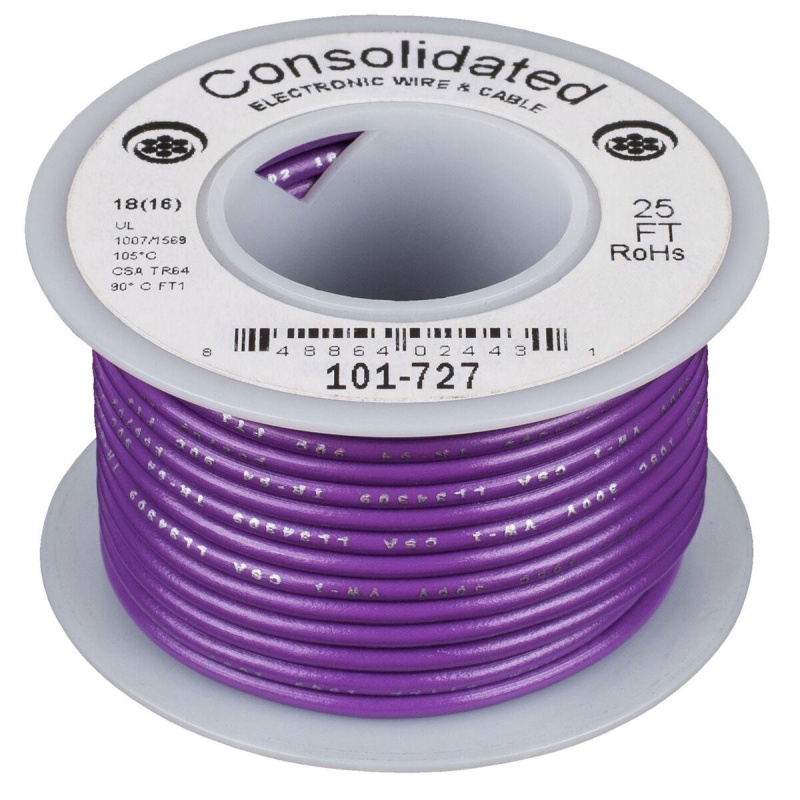 Consolidated Stranded 18 Awg Hook-Up Wire 25 Ft. Violet Ul Rated