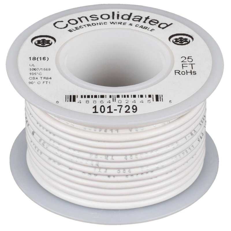 Consolidated Stranded 18 Awg Hook-Up Wire 25 Ft. White Ul Rated