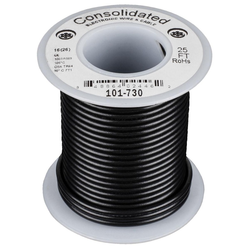 Consolidated Stranded 16 Awg Hook-Up Wire 25 Ft. Black Ul Rated