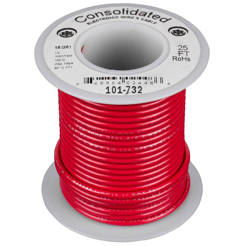 Consolidated Stranded 16 Awg Hook-Up Wire 25 Ft. Red Ul Rated