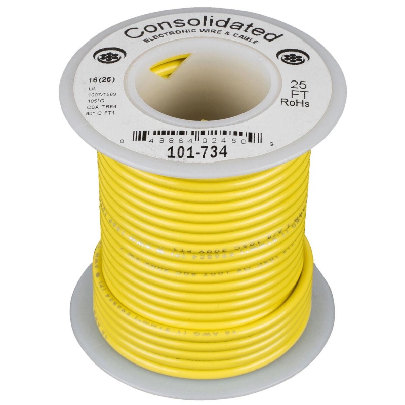 Consolidated Stranded 16 Awg Hook-Up Wire 25 Ft. Yellow Ul Rated