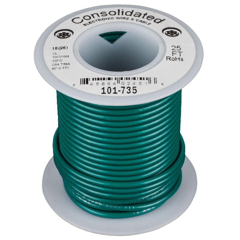 Consolidated Stranded 16 Awg Hook-Up Wire 25 Ft. Green Ul Rated