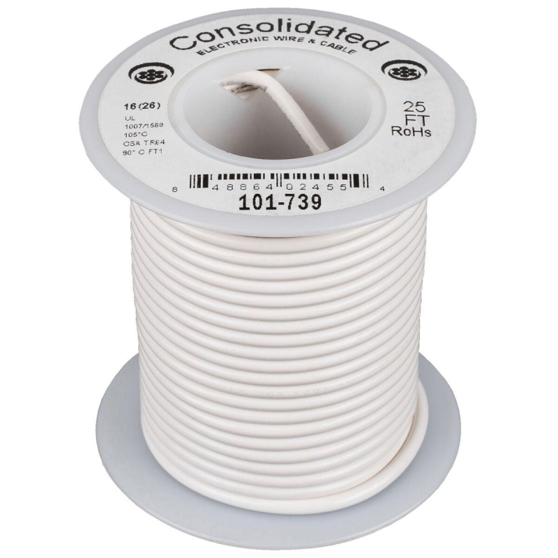 Consolidated Stranded 16 Awg Hook-Up Wire 25 Ft. White Ul Rated
