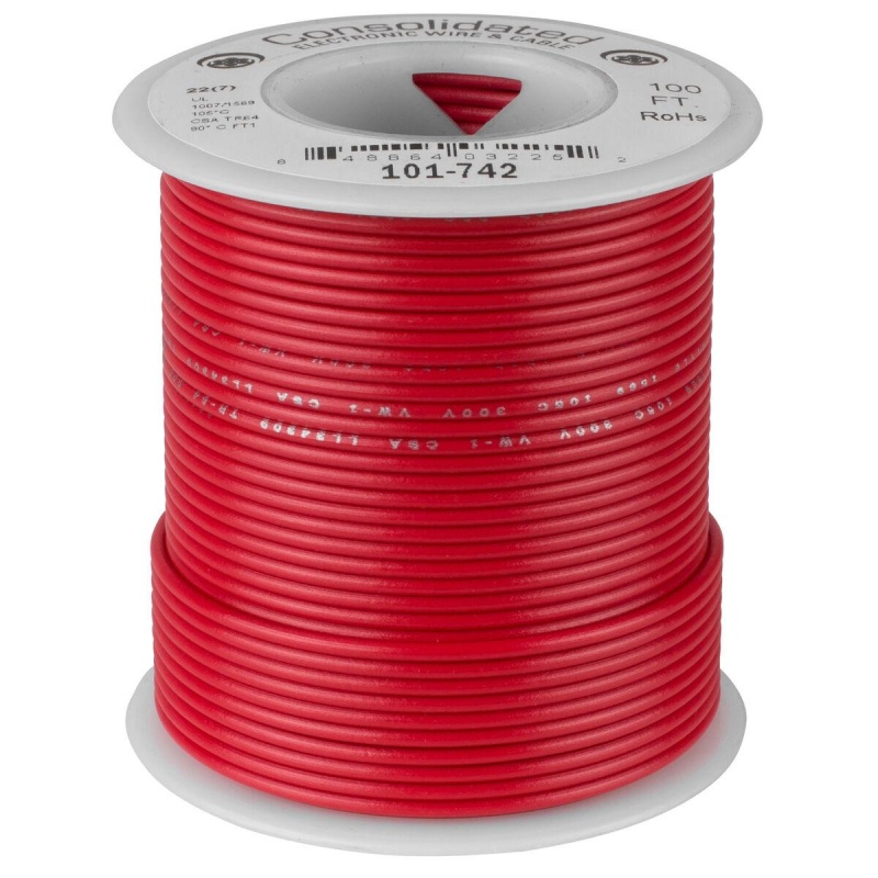 Consolidated 22 Awg Red Stranded Hook-Up Wire 100 Ft