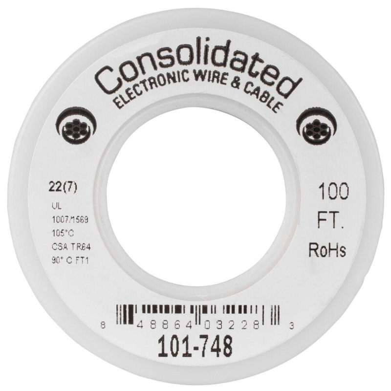 Consolidated 22 Awg White Stranded Hook-Up Wire 100 Ft