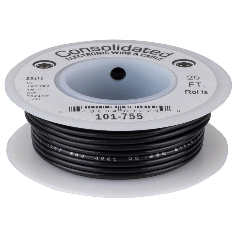 Consolidated 22 Awg Black Solid Hook-Up Wire 25 Ft
