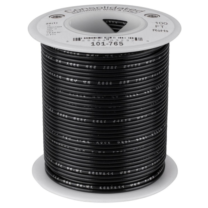 Consolidated 22 Awg Black Solid Hook-Up Wire 100 Ft