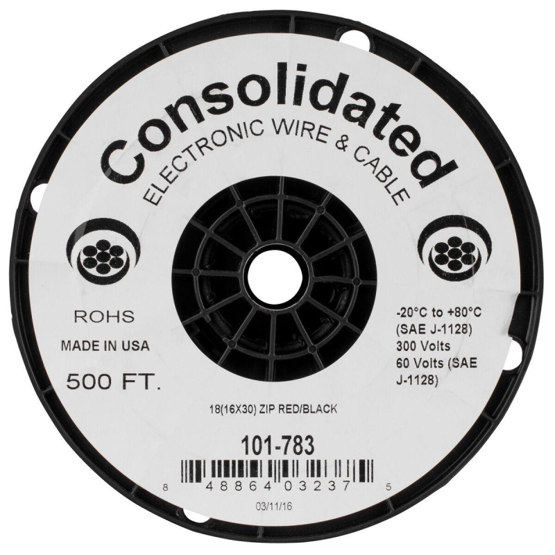 Consolidated 18 Awg 2-Conductor Power Speaker Wire 500 Ft. (Red/Black)