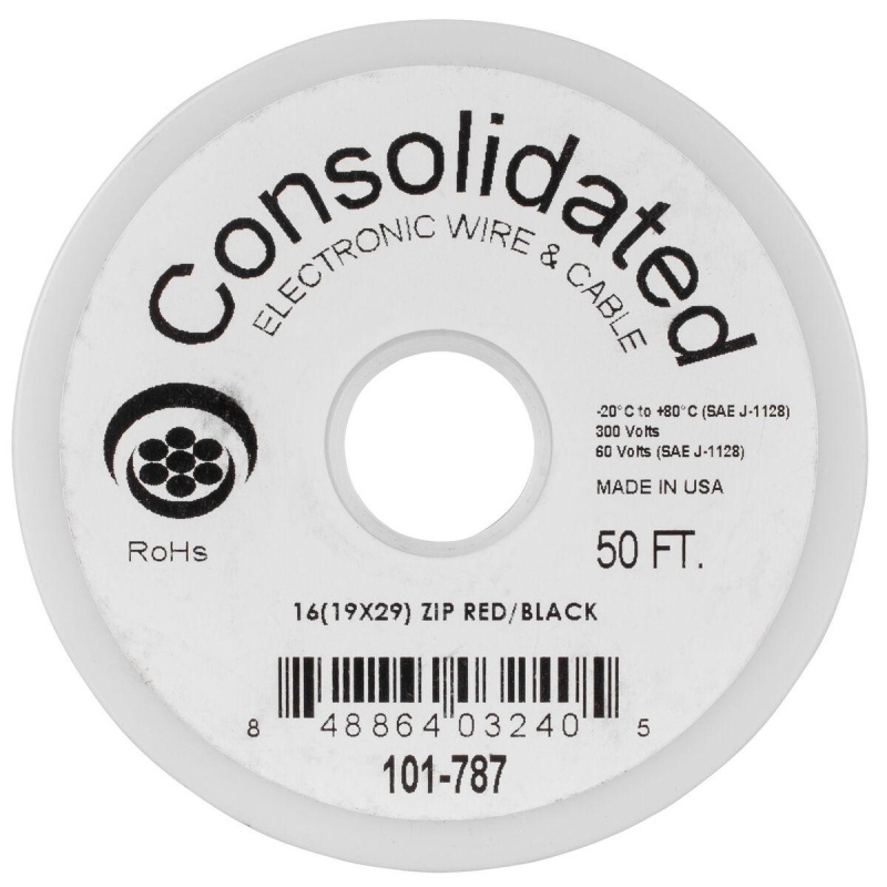 Consolidated 16 Awg 2-Conductor Power Speaker Wire 50 Ft. (Red/Black)