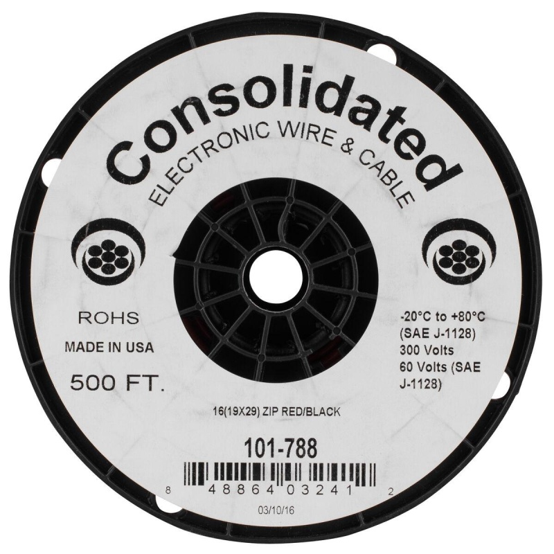 Consolidated 16 Awg 2-Conductor Power Speaker Wire 500 Ft. (Red/Black)