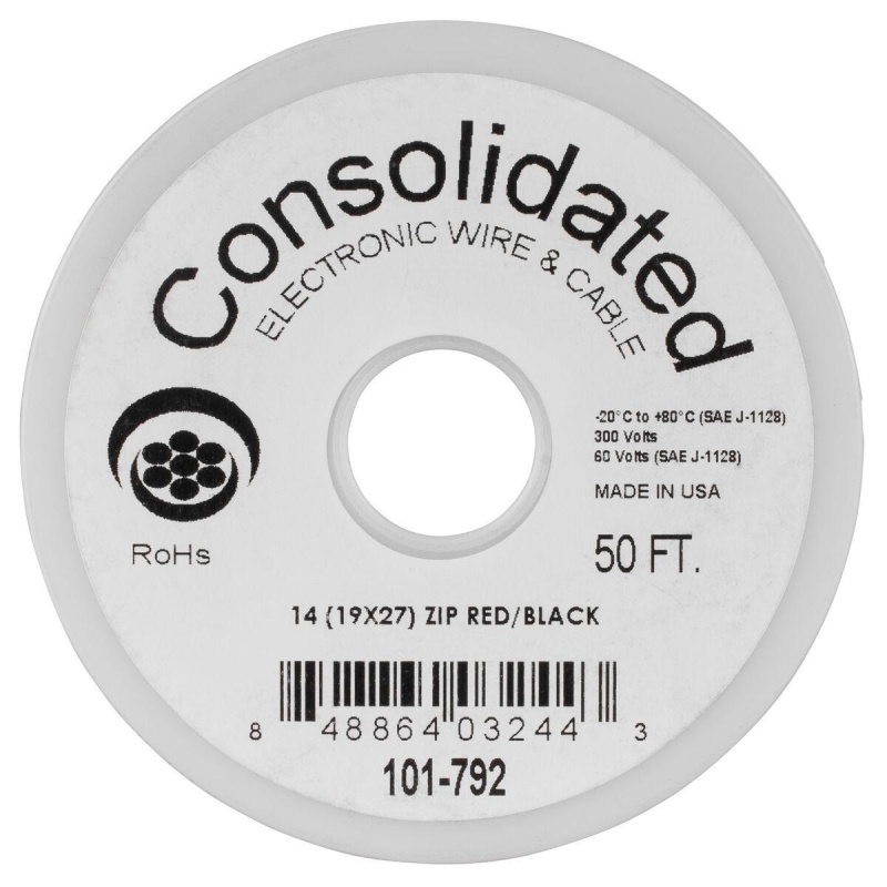 Consolidated 14 Awg 2-Conductor Power Speaker Wire 50 Ft. (Red/Black)