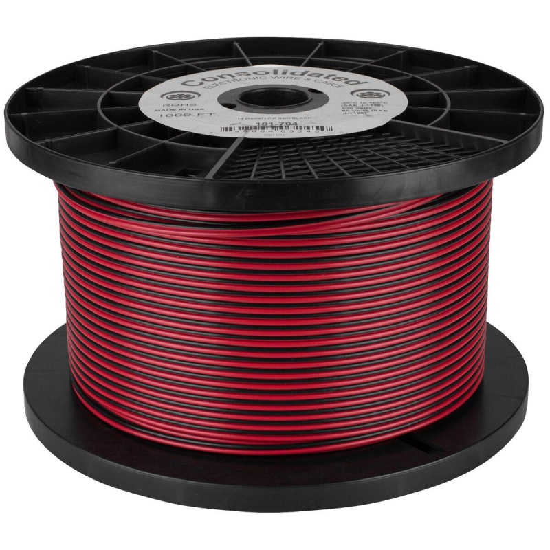 14 AWG 2-Conductor Power Speaker Wire 1,000 Ft. (Red/Black)