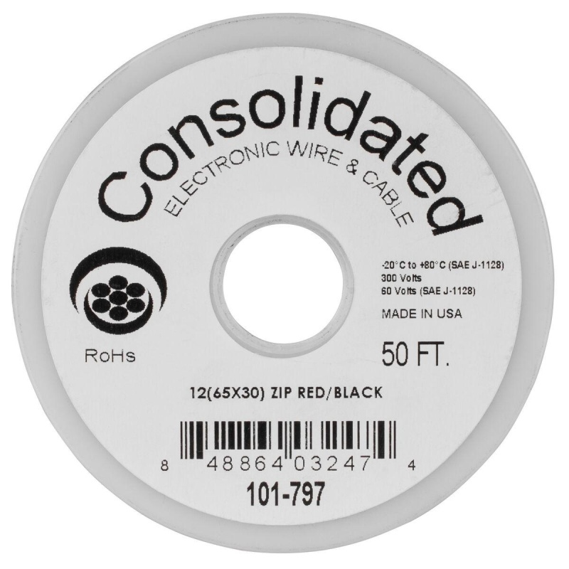 Consolidated 12 AWG 2-Conductor Power Speaker Wire 50 Ft. (Red/Black)