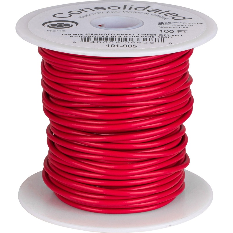 Consolidated 16 Awg Stranded Copper Gpt Red Automotive Hook-Up Primary Wire 100 Ft