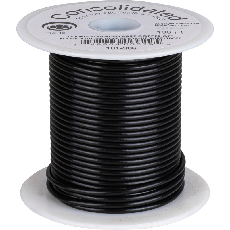 Consolidated 16 Awg Stranded Copper Gpt Black Automotive Hook-Up Primary Wire 100 Ft