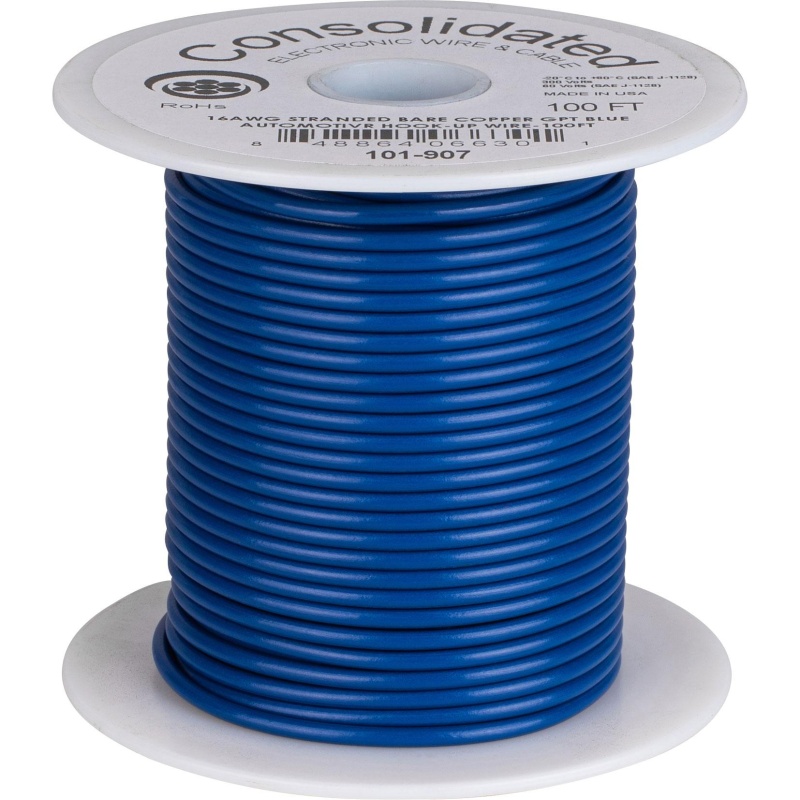 Consolidated 16 Awg Stranded Copper Gpt Blue Automotive Hook-Up Primary Wire 100 Ft
