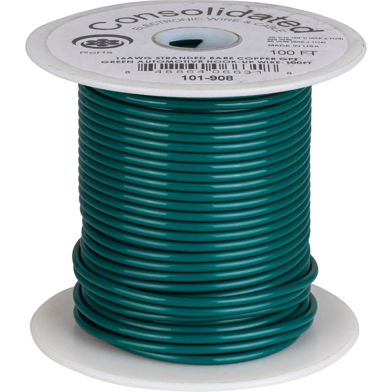 Consolidated 16 Awg Stranded Copper Gpt Green Automotive Hook-Up Primary Wire 100 Ft