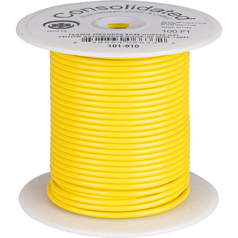 Consolidated 16 Awg Stranded Copper Gpt Yellow Automotive Hook-Up Primary Wire 100 Ft