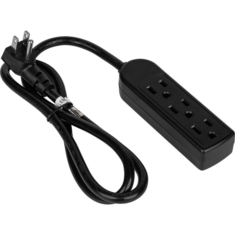 3-Outlet Power Strip With Right Angle Plug And 3 Ft. Cord Ul-Black