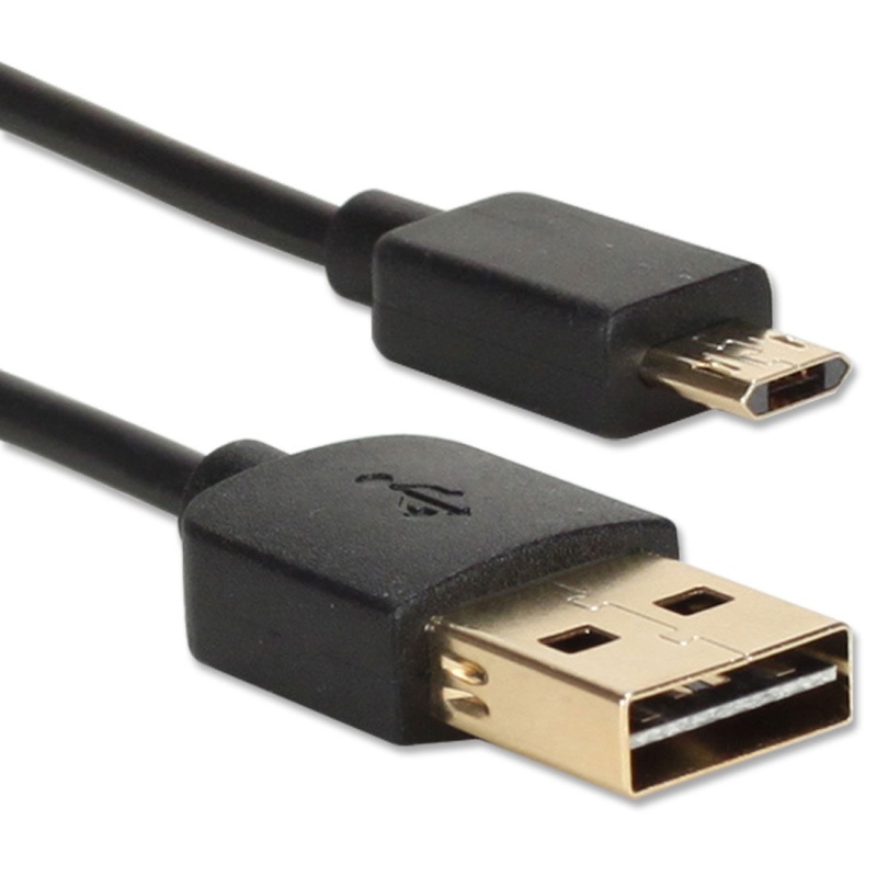 Qvs Premium Reversible USB to Reversible Micro-USB Sync & Fast Charger Cable, 3 Ft., Black