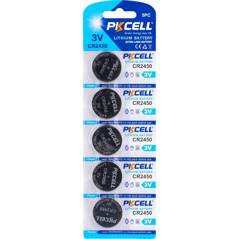 Pkcell Cr2450 Coin Cell 3.0V Lithium Battery 5-Pack