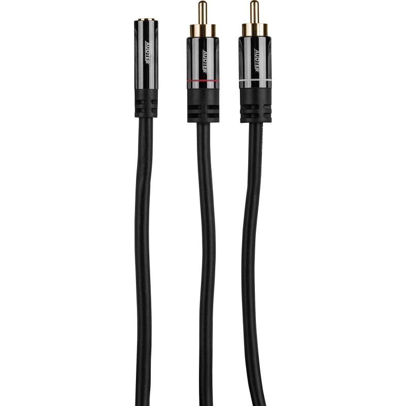 Audtek 1 Ft. Premium 2 Rca Male To 1 Slim 3.5Mm Stereo Female Jack Y Adapter Cable