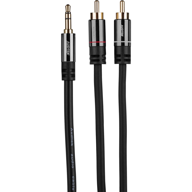 Audtek 3 Ft. Premium 2 Rca Male To 1 Slim 3.5Mm Stereo Male Y Adapter Cable