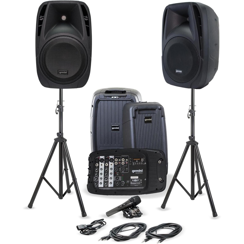 Gemini Es-210Mxblu-St 10" Portable Pa System Pair W/ Speaker Stands